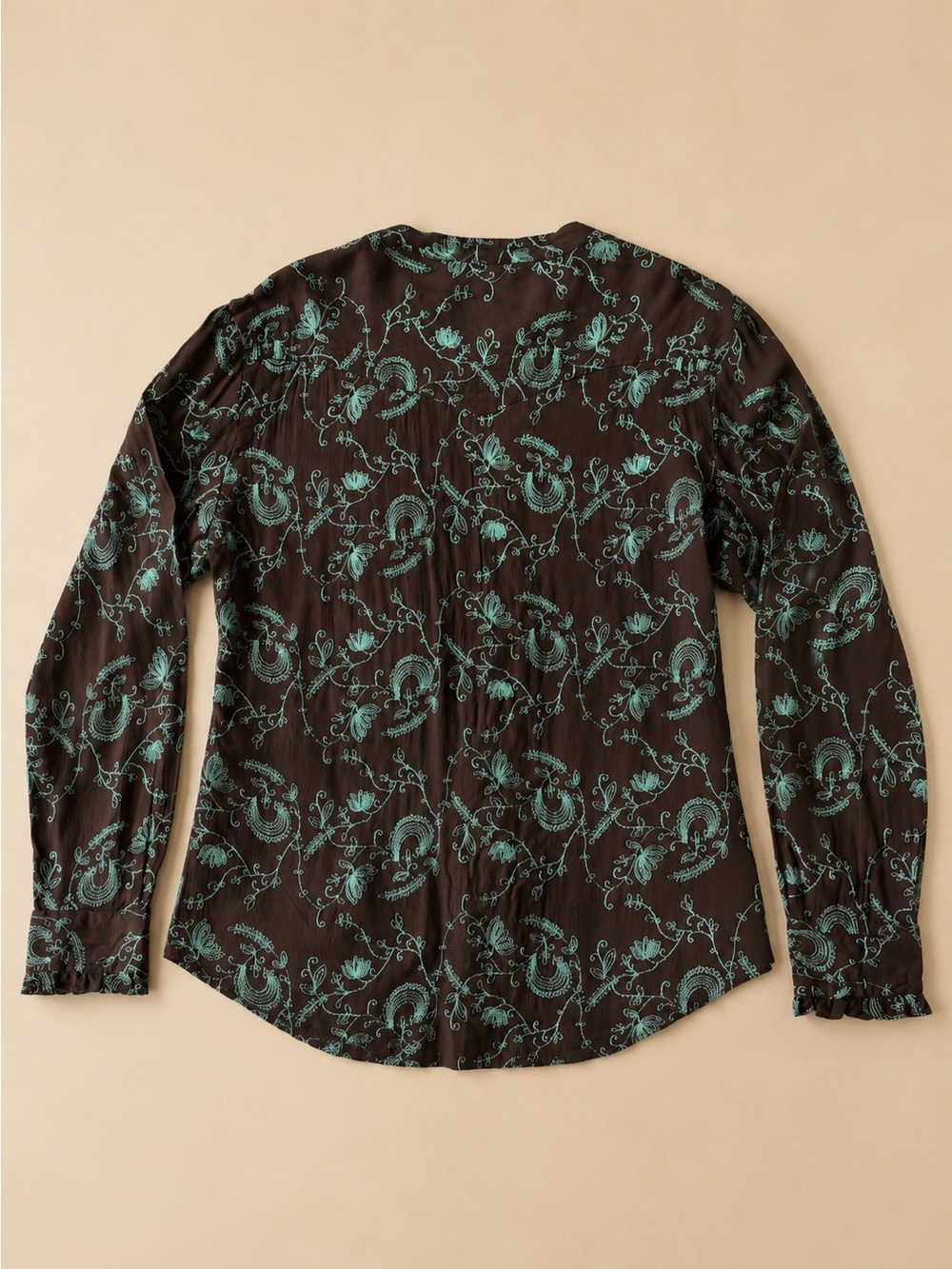 ROPER Embroidered Western Ruffle Blouse/Brown Turquoise Cowgirl Boho - Picture 3 of 6